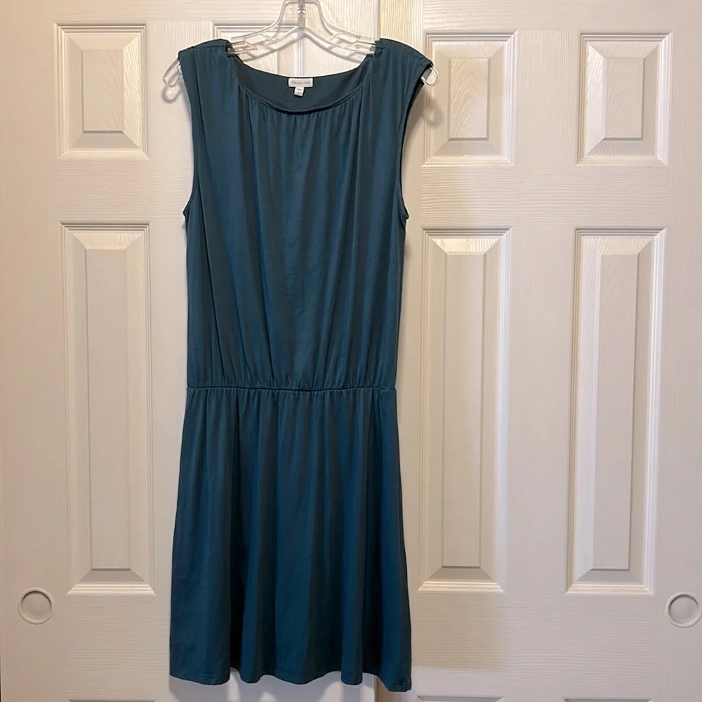 Garnet Hill Blouson Boatneck Dress Midnight Sky - Deep Teal Blue- Size Large - Picture 2 of 8